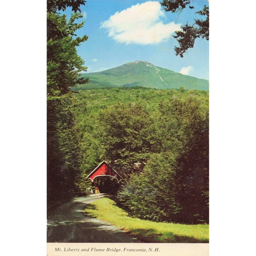 Vintage Mt Liberty Flume Bridge Franconia NH Covered Bridge Postcard 1967 VG